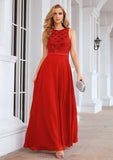 A-line Empire Scalloped Neck Sleeveless Chiffon Long/Floor-Length Bridesmaid Dresses With Beading Sequins Rayna STIP0025392