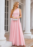 A-line Scalloped Neck Sleeveless Chiffon Long/Floor-Length Bridesmaid Dresses With Beading Kaley STIP0025393