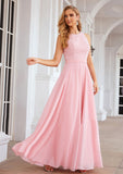 A-line Scalloped Neck Sleeveless Chiffon Long/Floor-Length Bridesmaid Dresses With Beading Kaley STIP0025393