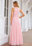 A-line Scalloped Neck Sleeveless Chiffon Long/Floor-Length Bridesmaid Dresses With Beading Kaley STIP0025393