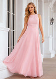 A-line Scalloped Neck Sleeveless Chiffon Long/Floor-Length Bridesmaid Dresses With Beading Kaley STIP0025393