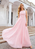 A-line Scalloped Neck Sleeveless Chiffon Long/Floor-Length Bridesmaid Dresses With Beading Kaley STIP0025393