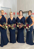 Sheath/Column Sleeveless Long/Floor-Length Satin Bridesmaid Dresses With Pleated Alayna STIP0025394