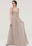 Sleeveless Scoop Neck Long/Floor-Length A-line/Princess Chiffon Bridesmaid Dresses With Pleated Beading -Bridesmaid Dresseses
 Naomi STIP0025396