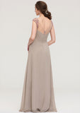 Sleeveless Scoop Neck Long/Floor-Length A-line/Princess Chiffon Bridesmaid Dresses With Pleated Beading -Bridesmaid Dresseses
 Naomi STIP0025396