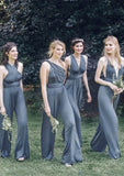 Jumpsuit/Pantsuit Sleeveless Long/Floor-Length Jersey Bridesmaid Dresses With Pleated Annabelle STIP0025397