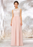 Scoop Neck Sleeveless Long/Floor-Length Chiffon A-line/Princess Bridesmaid Dresses With Lace Kali STIP0025398