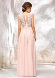 Scoop Neck Sleeveless Long/Floor-Length Chiffon A-line/Princess Bridesmaid Dresses With Lace Kali STIP0025398