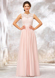 Scoop Neck Sleeveless Long/Floor-Length Chiffon A-line/Princess Bridesmaid Dresses With Lace Kali STIP0025398