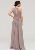 Scoop Neck Sleeveless A-line/Princess Chiffon Long/Floor-Length Bridesmaid Dresseses With Pleated Aylin STIP0025399