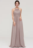 Scoop Neck Sleeveless A-line/Princess Chiffon Long/Floor-Length Bridesmaid Dresseses With Pleated Aylin STIP0025399