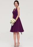 Sleeveless V Neck Chiffon A-line/Princess Knee-Length Bridesmaid Dresses With Pleated Lizbeth STIP0025401