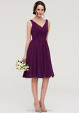 Sleeveless V Neck Chiffon A-line/Princess Knee-Length Bridesmaid Dresses With Pleated Lizbeth STIP0025401