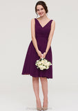 Sleeveless V Neck Chiffon A-line/Princess Knee-Length Bridesmaid Dresses With Pleated Lizbeth STIP0025401