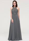 A-line/Princess Halter Long/Floor-Length Chiffon A-line/Princess Bridesmaid Dresses With Appliqued Lillie STIP0025402