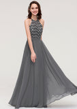 A-line/Princess Halter Long/Floor-Length Chiffon A-line/Princess Bridesmaid Dresses With Appliqued Lillie STIP0025402