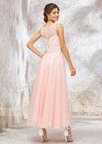 Bateau Sleeveless Tea-Length Tulle A-line/Princess Bridesmaid Dresses With Waistband Lace Hailee STIP0025403