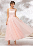 Bateau Sleeveless Tea-Length Tulle A-line/Princess Bridesmaid Dresses With Waistband Lace Hailee STIP0025403