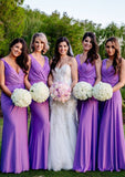 Sheath/Column V Neck Sleeveless Long/Floor-Length Jersey Bridesmaid Dresses With Pleated Kamari STIP0025404