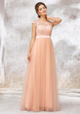 Sleeveless Bateau Long/Floor-Length Tulle A-line/Princess Bridesmaid Dresses With Sashes Lace Dayana STIP0025405