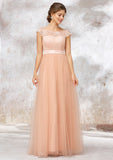 Sleeveless Bateau Long/Floor-Length Tulle A-line/Princess Bridesmaid Dresses With Sashes Lace Dayana STIP0025405