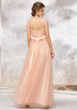 Sleeveless Bateau Long/Floor-Length Tulle A-line/Princess Bridesmaid Dresses With Sashes Lace Dayana STIP0025405