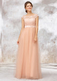 Sleeveless Bateau Long/Floor-Length Tulle A-line/Princess Bridesmaid Dresses With Sashes Lace Dayana STIP0025405