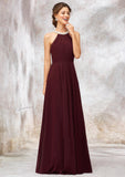 Sleeveless Scoop Neck Long/Floor-Length Chiffon A-line/Princess Bridesmaid Dresses With Pleated Beading Vicky STIP0025406