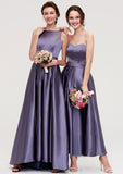 Sweetheart Sleeveless A-line/Princess Satin Ankle-Length Bridesmaid Dresses With Pleated Kaia STIP0025408