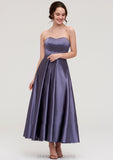 Sweetheart Sleeveless A-line/Princess Satin Ankle-Length Bridesmaid Dresses With Pleated Kaia STIP0025408