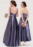 Sweetheart Sleeveless A-line/Princess Satin Ankle-Length Bridesmaid Dresses With Pleated Kaia STIP0025408