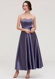 Sweetheart Sleeveless A-line/Princess Satin Ankle-Length Bridesmaid Dresses With Pleated Kaia STIP0025408