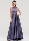 Sleeveless Bateau Ankle-Length Satin A-line/Princess Bridesmaid Dresses With Pleated Gladys STIP0025409