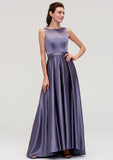 Sleeveless Bateau Ankle-Length Satin A-line/Princess Bridesmaid Dresses With Pleated Gladys STIP0025409