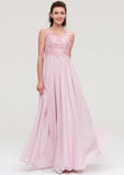 Sleeveless V Neck A-line/Princess Chiffon Long/Floor-Length Bridesmaid Dresseses With Beading Appliqued Juliette STIP0025410