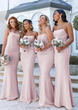 Sheath/Column Square Neckline Sleeveless Long/Floor-Length Elastic Satin Bridesmaid Dresses Haylee STIP0025411