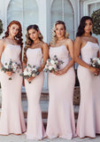 Sheath/Column Square Neckline Sleeveless Long/Floor-Length Elastic Satin Bridesmaid Dresses Haylee STIP0025411