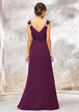 V Neck Sleeveless Long/Floor-Length Sheath/Column Chiffon Bridesmaid Dresses With Sashes Pleated Beading Greta STIP0025412