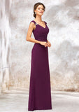 V Neck Sleeveless Long/Floor-Length Sheath/Column Chiffon Bridesmaid Dresses With Sashes Pleated Beading Greta STIP0025412