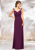 V Neck Sleeveless Long/Floor-Length Sheath/Column Chiffon Bridesmaid Dresses With Sashes Pleated Beading Greta STIP0025412