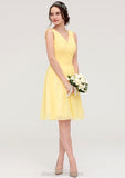 V Neck Sleeveless A-line/Princess Chiffon Knee-Length Bridesmaid Dresses With Pleated Carley STIP0025414