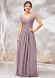 V Neck Long/Floor-Length Chiffon A-line/Princess Bridesmaid Dresses With Pleated Beading Charlee STIP0025416