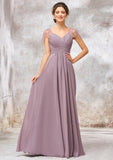 V Neck Long/Floor-Length Chiffon A-line/Princess Bridesmaid Dresses With Pleated Beading Charlee STIP0025416