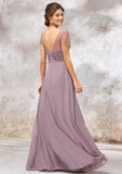 V Neck Long/Floor-Length Chiffon A-line/Princess Bridesmaid Dresses With Pleated Beading Charlee STIP0025416