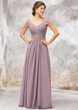 V Neck Long/Floor-Length Chiffon A-line/Princess Bridesmaid Dresses With Pleated Beading Charlee STIP0025416