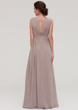 Bateau Sleeveless A-line/Princess Chiffon Long/Floor-Length Bridesmaid Dresses With Pleated Arely STIP0025420