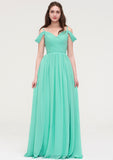 Sweetheart Sleeveless Long/Floor-Length Chiffon A-line/Princess Bridesmaid Dresses With Pleated Nathaly STIP0025422