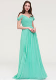 Sweetheart Sleeveless Long/Floor-Length Chiffon A-line/Princess Bridesmaid Dresses With Pleated Nathaly STIP0025422