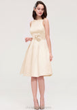 Sleeveless Bateau Knee-Length Satin A-line/Princess Bridesmaid Dresses With Pleated Flowers Fiona STIP0025425