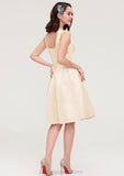 Sleeveless Bateau Knee-Length Satin A-line/Princess Bridesmaid Dresses With Pleated Flowers Fiona STIP0025425